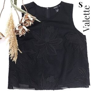 VALETTE Black Floral Eyelet Mesh Embroidered Top Size S